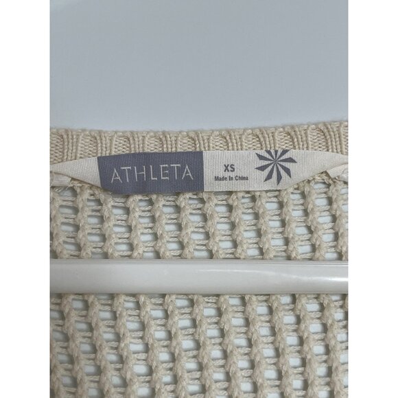 Athleta Cayla Cream Crochet Sweater Style Open Knit Swim Coverup Size XS Pockets - Picture 5 of 9